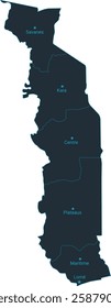 Togo map high detailed with administrative divide by state, capital cities names, outline simplicity style. Vector illustration EPS10.