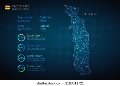 Togo map infographics vector template with abstract geometric mesh polygonal light concept on blue background. Template for diagram, graph, presentation and chart.