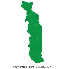 Togo map isolated on transparent background. high detailed Green map of Togo. Vector illustration eps 10. Blank Green similar Togo map isolated on white background.