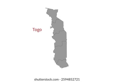 Togo map isolated on white background. Map silhouette of Togo. For website layouts, background, education, precise, customizable. Earth geography.