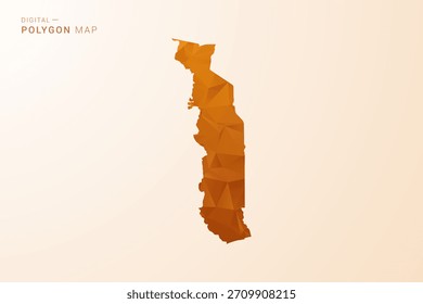 Mapa de Togo - Ilustración vectorial de polígono de polietileno bajo en tono naranja, estilo geométrico limpio, aislado sobre fondo blanco.