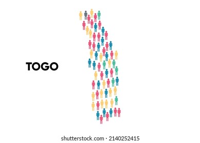 Togo Karte von einer Gruppe von Menschen, Bevölkerung. Globalisierung. Menschen aus verschiedenen Ländern