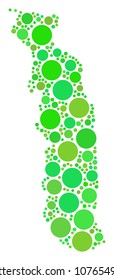 Togo Map mosaic of scattered filled circles in various sizes and eco green color tints. Vector small spheres are combined into togo map illustration. Fresh cartography map design concept.