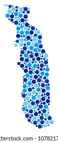 Togo Map mosaic of small circles in various sizes and blue color hues. Randomized round elements are united into Togo Map collage. Vector geographic blue map vector illustration.