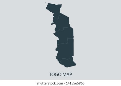 Togo map on gray background vector, Togo Map Outline Shape Gray on White Vector Illustration, Map with name. High detailed Gray illustration map Togo. Symbol for your web site design logo.