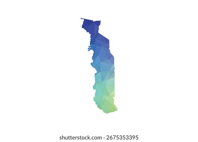 Togo Map - Polygon Style Vector Illustration in Rainbow Gradient, Low Poly Multicolor Geometric Design, Isolated on White Background, Suitable for Reports, and Creative Projects.
