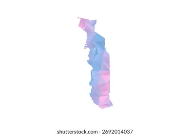 Togo Map - Ilustração vetorial estilo polígono em azul pastel e rosa gradiente, baixo projeto geométrico poly, isolado no fundo branco para infográficos e educação.