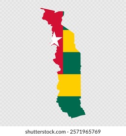 Togo map silhouette with flag.