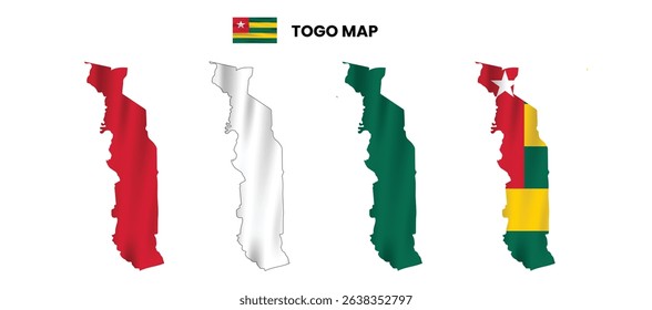 Togo map in various style frames, icons, black color, borders, flag colors. Vector illustration