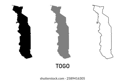 Togo map in various style outline, black, and gray	