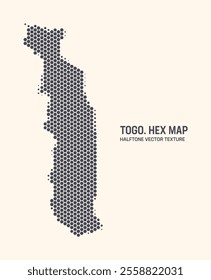 Togo Map Vector Hexagonal Halftone Pattern Isolate On Light Background. Hex Texture in the Form of Map of Togo. Modern Technologic Military Contour Map of Togo for Design or Business Projects