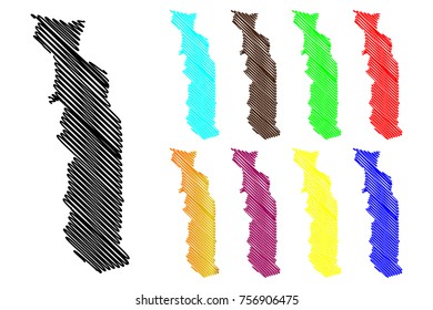 Togo map vector illustration, scribble sketch Togolese Republic