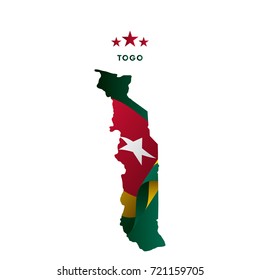 Togo map with waving flag. Vector illustration.