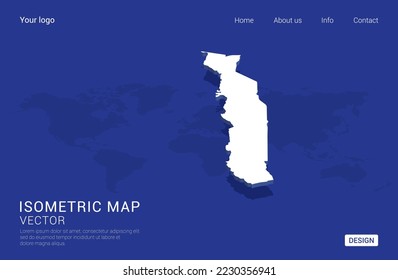 Togo map white on dark blue background 3d isometric vector illustration.