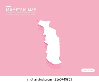 Togo mapea blanco sobre fondo rosado con 3d ilustración vectorial isométrica