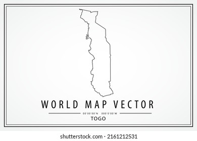Mapa de Togo - Mapa Mundial Plantilla vectorial internacional con alto detalle delgado línea negra y contorno estilo de esbozo gráfico aislado en fondo blanco - Ilustraciones vectoriales 10