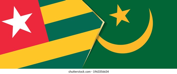 Togo and Mauritania flags, two vector flags symbol of relationship or confrontation.