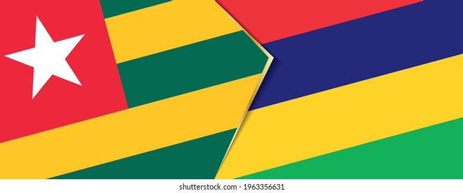 Togo and Mauritius flags, two vector flags symbol of relationship or confrontation.