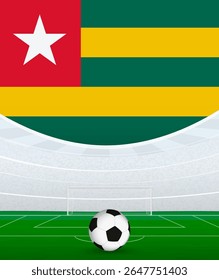 Togo National Football Theme, Stadium and Soccer Ball. Soccer Match Concept in Togo. Ideal for use in sports event promotions, football themed designs, and tournament advertisements.