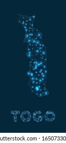 Togo network map. Abstract geometric map of the country. Internet connections and telecommunication design. Authentic vector illustration.
