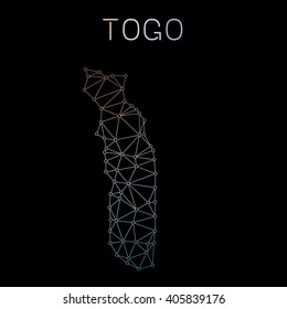 Togo network map. Abstract polygonal Togo network map design. Map of Togo network connections. Vector illustration.