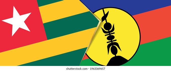 Togo and New Caledonia flags, two vector flags symbol of relationship or confrontation.