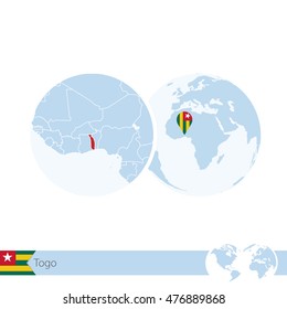 Togo on world globe with flag and regional map of Togo. Vector Illustration.