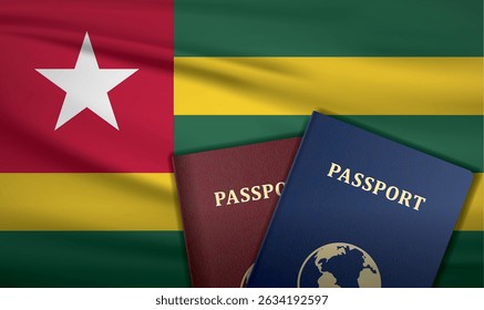Togo Passport with flag of Togo Background