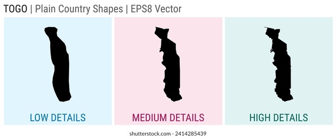 Togo - plain country shape. Low, medium, and high detailed maps of Togo. EPS8 Vector illustration.