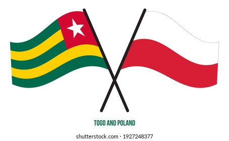 Togo and Poland Flags Crossed And Waving Flat Style. Official Proportion. Correct Colors.