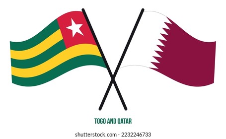 Togo and Qatar Flags Crossed And Waving Flat Style. Official Proportion. Correct Colors.