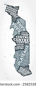Togo regions word clouds. Country shape on textured background. Togo design in typographic style. Awesome vector illustration.