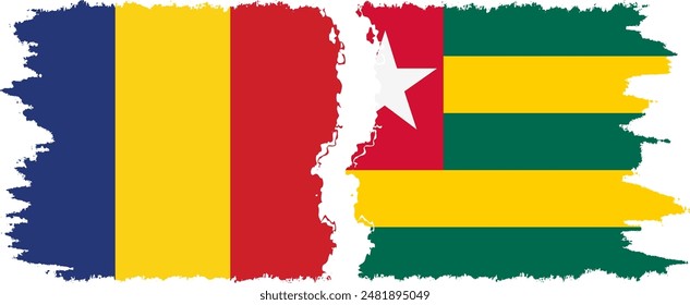 Togo and Romania grunge flags connection, vector