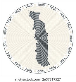 Togo round logo design. Country shape build of rings. Togo text around the country. Vector Illustration.