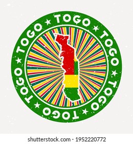 Togo round stamp. Logo of country with flag. Vintage badge with circular text and stars, vector illustration.