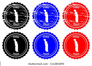 Togo - rubber stamp - vector, Togolese Republic map pattern - sticker - black, blue and red