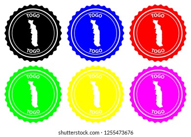 Togo - rubber stamp - vector, Togolese Republic map pattern - sticker - black, blue, green, yellow, purple and red