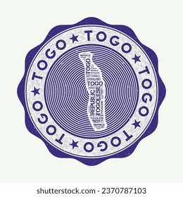 Togo seal. Country round logo with shape of Togo and country name in multiple languages wordcloud. Appealing emblem. Amazing vector illustration.