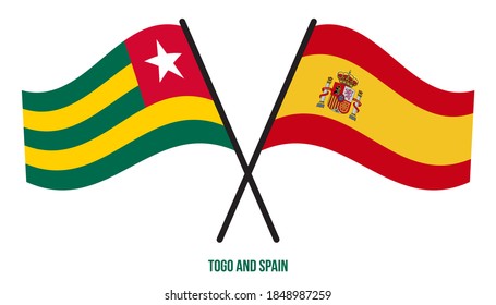 Togo and Spain Flags Crossed And Waving Flat Style. Official Proportion. Correct Colors.