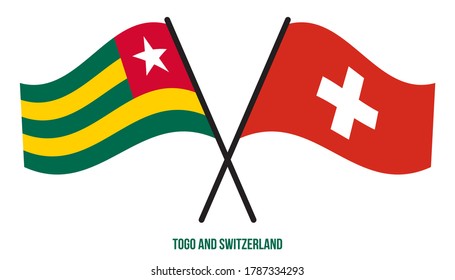 Togo and Switzerland Flags Crossed And Waving Flat Style. Official Proportion. Correct Colors.