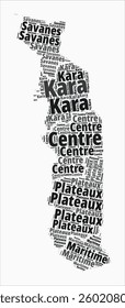 Togo Text Style Regions. Country region names word clouds in French language. Beautiful vector illustration.