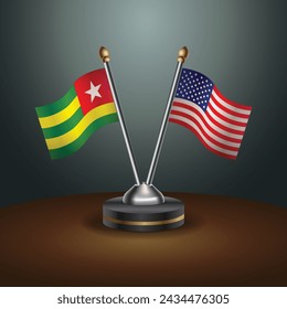 Togo and United States table flags with gradient backgrund. Vector Illustration