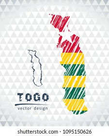 Togo vector map with flag inside isolated on a white background. Sketch chalk hand drawn illustration