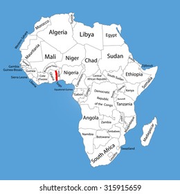 Togo vector map silhouette isolated on Africa map. Editable vector map of Africa.