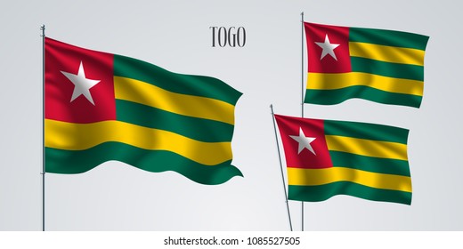 Togo waving flag set of vector illustration. Green yellow and star colors of Togo wavy realistic flag as a patriotic symbol 