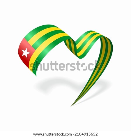 Togolese flag heart shaped ribbon. Vector illustration.