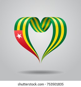 Togolese flag heart-shaped wavy ribbon. Vector illustration.