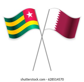 Togolese and Qatari crossed flags. Togo combined with Qatar isolated on white. Language learning, international business or travel concept.