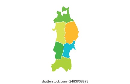 Tohoku map isolated modern colorful style. for website layouts, background, education, precise, customizable, Travel worldwide, map silhouette backdrop, earth geography, political, reports. 