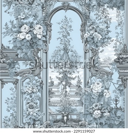 Toile de jouy french illustration seamless pattern of flowers and arch Stock foto © 